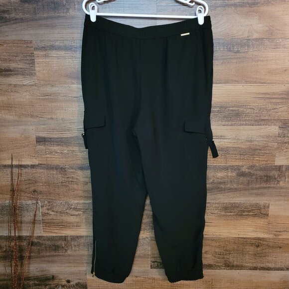 Chico's Chiffon Cargo Jogger Pants 2 R = L Cropped Pockets Zip Leg Hi Rise NWOT - Picture 2 of 15